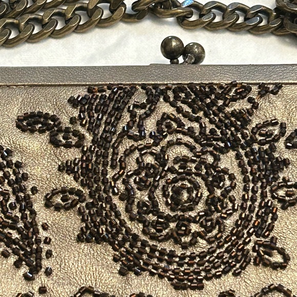 Isabella Fiore Bronze Hand Stitched and Beaded Leather Convertible Clutch - Picture 6 of 8